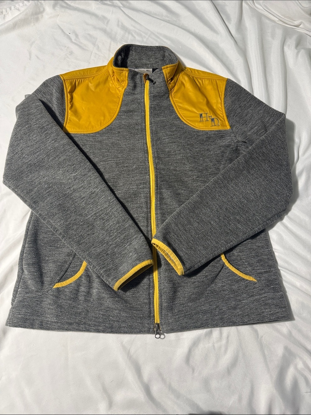Harley-Davidson Fleece Jacket Gray & Mustard Yellow Full Zip Motorcycle XL